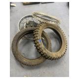 4 Pcs - T Rims & 2 Dirt Bike Tires - 1 Rim is Cut