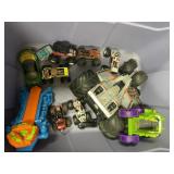 Plastic Bin w/Assorted Toy Cars