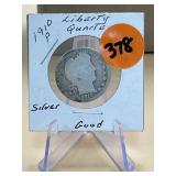 1910 - p Liberty Quarter Silver - good