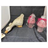 Ceramic Goose Figure & 2 Candle Holders