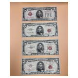 4 - Red Seal $5 Bills