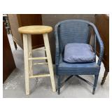 2 Pcs- Counter Stool & Blue Lawn Chair - As Is