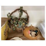 Basket w/Faux Flower & Wooden Apple