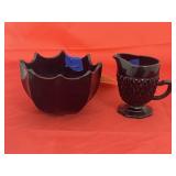 Glass Black Bowl & Creamer