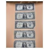 5 - Silver Certificate $1 Bills