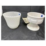 2 - Milk Glass Pcs - Pedestal Dish & Vase
