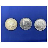 3 Half Dollar Coins - 1965 40% Silver - 1967 -