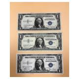 3 - Silver Certificate $1 Bills
