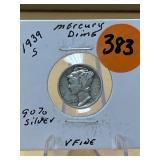 1939 - s 90% Silver Mercury Dime - very fine