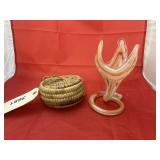 Blown Glass Vase & Woven Basket w/Lid