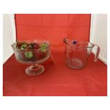 Pedestal Dish w/Faux Fruit & Measuring Cup