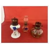 3 Pcs - Small Oil Lamps - 1 w/Globe