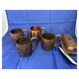 5 Pcs - Copper Mugs & Butter Dish