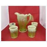 1 Pitcher 4 Glasses, Vaseline glass with uranium