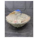 Glass Candy Dish w/Lid & Ticket Stubs & Stamps