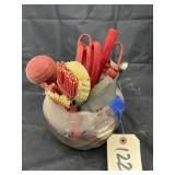 Glass Vase w/Kitchen Utensils