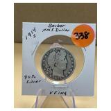 1914 - s Barber Half Dollar 90% Silver - very fine