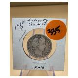 1916 - p Liberty Quarter 90% Silver - fine