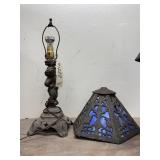 Metal Table Lamp w/Stained Glass Shade