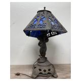 Metal Table Lamp w/Stained Glass Shade