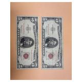 3 - Red Seal $5 Bills