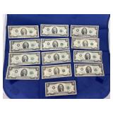 13 Two Dollar Bills