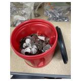 Coffee Can w/Assorted Coins - mostly quarters