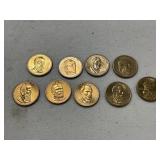 9 Presidential $1 Gold Coins