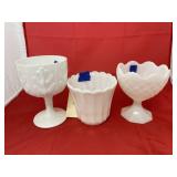 3 Pcs - Milk Glass Pedestal Dish & Candy Dish