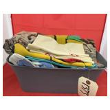 Plastic Bin w/Kitchen Towels - Rug - Gloves