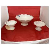 3 Pcs - Milk Glass Dishes