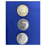 3 Half Dollar Coins - 1965 40% Silver - 1967 -