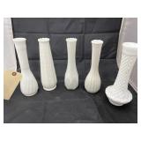 5 Pcs - Assorted White Glass Vases