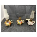 3 Pcs - Small Oil Lamps - 1 no globe