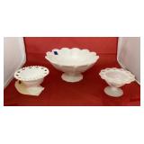 3 Pcs - Milk Glass Dishes