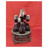 Victorian Ruby Cut to Clear Glass Cruet Castor Set