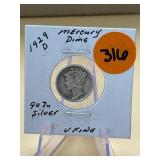 1929 - d 90% Silver Mercury Dime - very fine