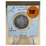 1928 - p Liberty Quarter 13 Stars - good