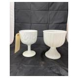 2 Pcs - White Glass Pedestal Bowls
