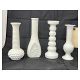 4 Pcs - Milk Glass Vases