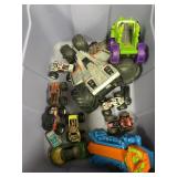 Plastic Bin w/Assorted Toy Cars