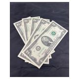 5 Two Dollar Bills in Sequence