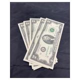 5 Two Dollar Bills in Sequence