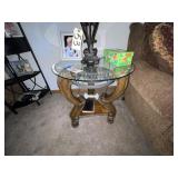Pair Glass Topped End Tables 26"Dia