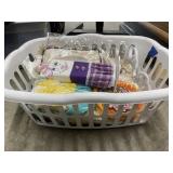 Crocheted Doilies & Pot Holders in Plastic Basket