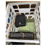 Plastic Crate w/Gun Case & Hardback Books