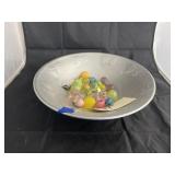 Metal Serving Bowl w/Small Glass Eggs
