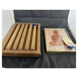 Framed Asian Print & Slatted Wooden Bread Board