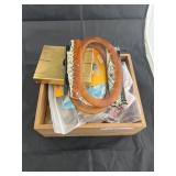 Wooden Box w/Sewing Notions