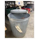 Assorted Gardening Tools in Galvanized Trash Bin